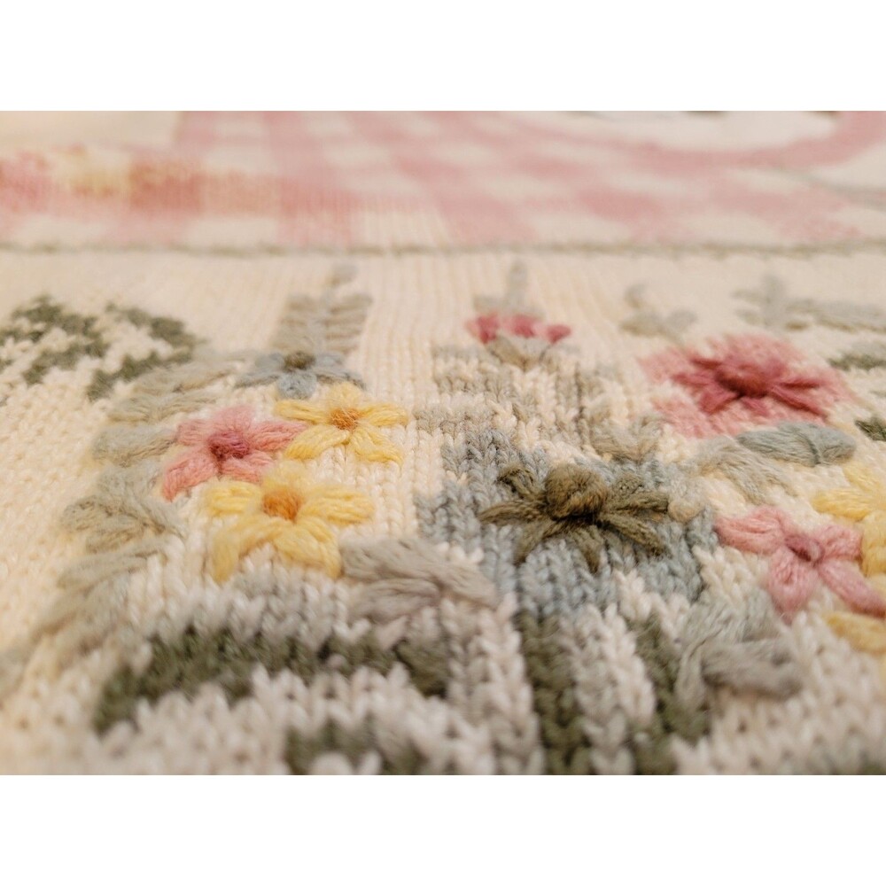 Vintage 90s Knit & Pearl Collectibles Patchwork Sweater Large Cotton Ramie Pink - Picture 12 of 16